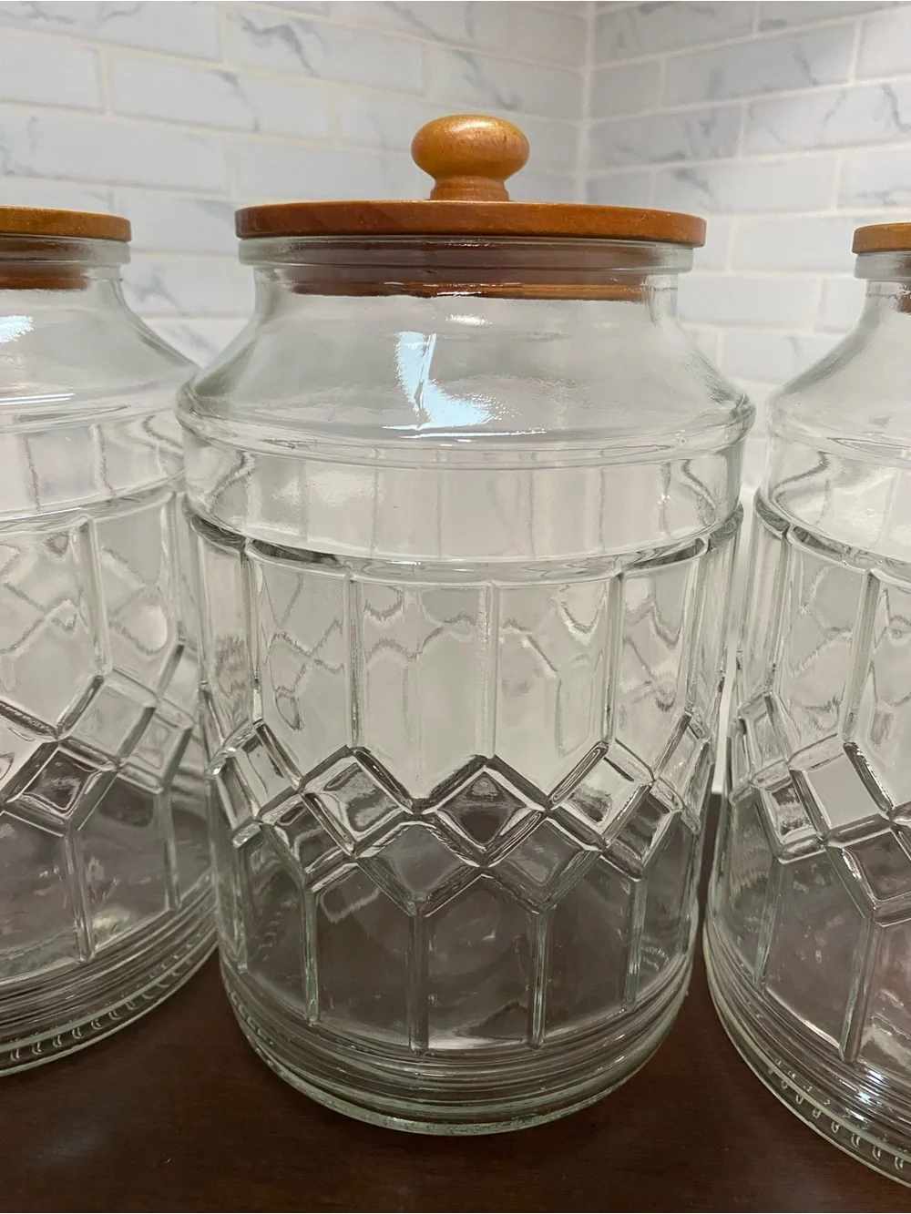 Clear Glass Canister Set with Wooden Lids - 🍄‍🟫🍂🫙